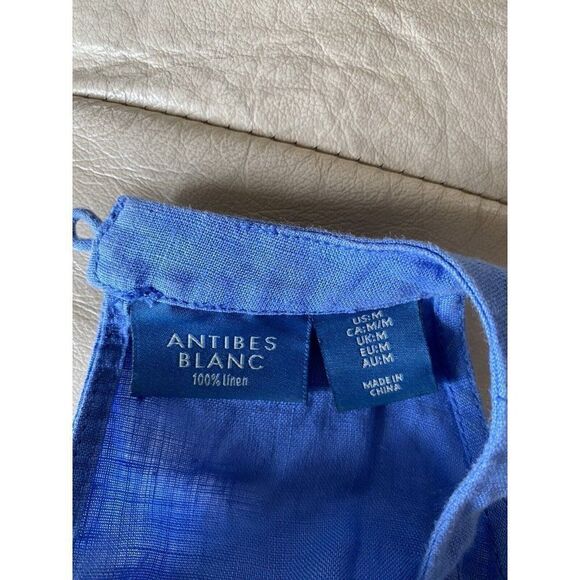 Antibes Blanc Dress Linen Blue Periwinkle Mid Length Halter Neck Medium Shift - Picture 6 of 6